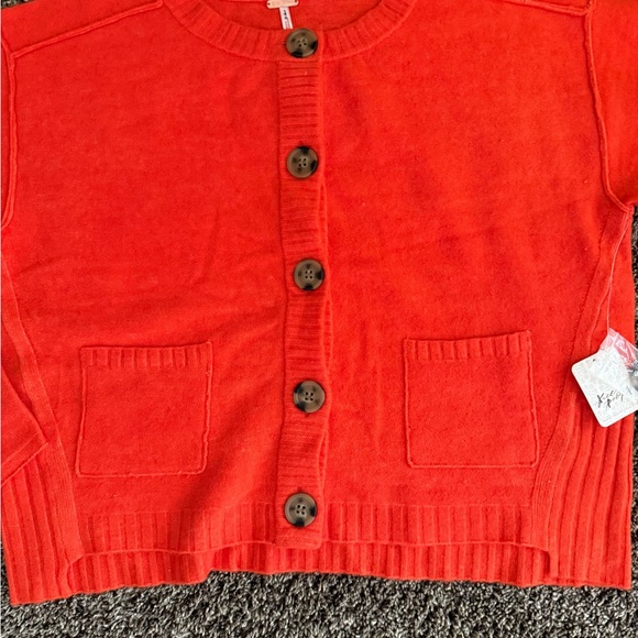 Free People Luna Cardigan Sweater, Red Alert, Small, NWT - Picture 3 of 14